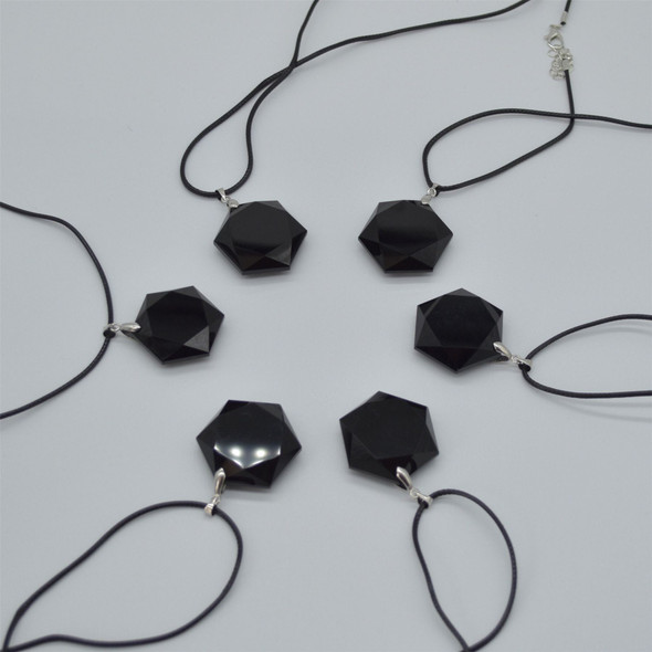 Natural Mexico Black Obsidian 'Star of David' Semi-precious Gemstone Hexagon Pendant - Approx 3cm - 3.5cm