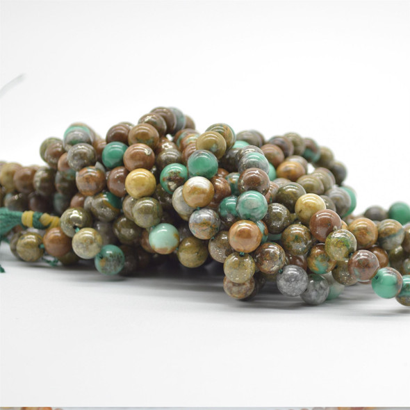High Quality Grade A Natural Green Azurite Semi-precious Gemstone Round Beads -8mm size - 15" strand