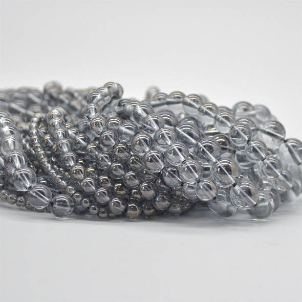 High Quality Grade A Natural Rock Crystal (Plated Colour #3 - Grey) Semi-Precious Gemstone Round Beads - 4mm, 6mm, 8mm, 10mm sizes - 15" long