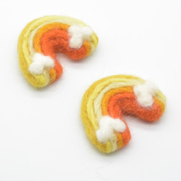 100% Wool Felt Rainbow with Clouds - 2 Count - 4.5cm - 5.5cm - Yellows and Oranges