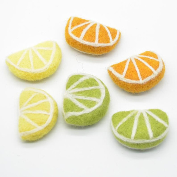 Handmade Wool Felt Citrus Fruits Slices - 6 Count - Lemon, Lime and Orange - approx 5cm x 3.5cm x 1.4cm