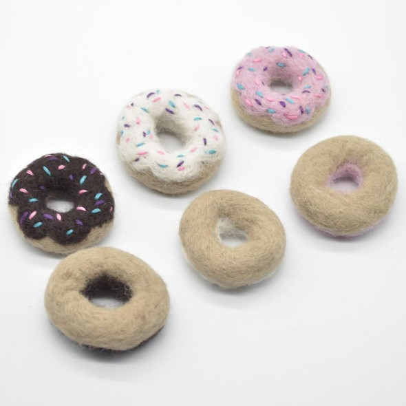 Handmade Wool Felt Doughnut with Sprinkles - 3 Count - approx 5cm - 6cm