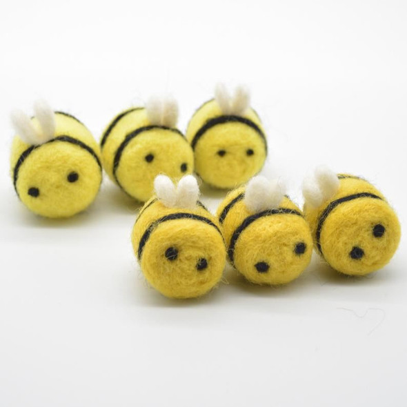 Handmade Wool Felt Bumble Bee - 2 Mustard Yellow Bees & 2 Yellow Bees - approx 3.5cm - 4cm x  2.7cm - 3cm