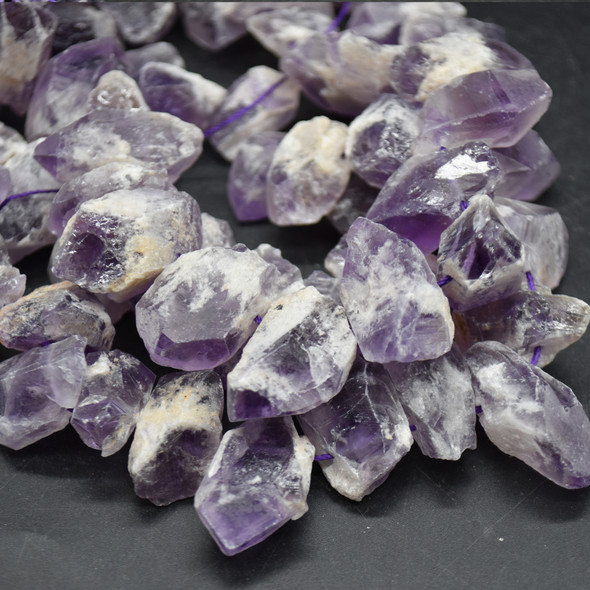 High Quality Grade A Raw Natural Elestial Amethyst Semi-precious Gemstone Point / Wand Beads - approx 16" length