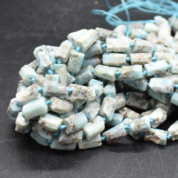 High Quality Grade B Natural Larimar Semi-precious Gemstone FROSTED MATT Tube Beads - approx 15" - 16" length