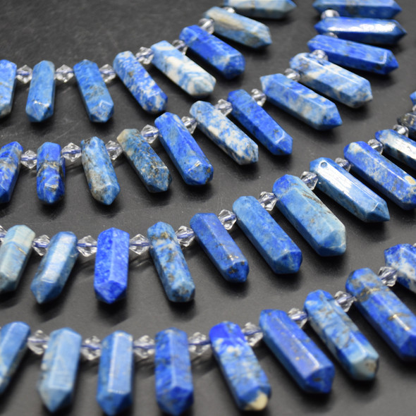 High Quality Grade A Natural Lapis Lazuli Semi-Precious Gemstone Double Terminated Points Beads / Pendants - 14" strand
