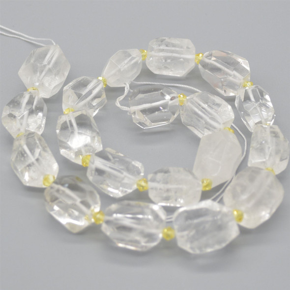 High Quality Grade A Natural Clear Quartz Semi-precious Gemstone Faceted Nugget Beads - approx 15mm - 22mm - 15" long