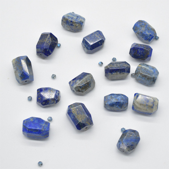 High Quality Grade A Natural Lapis Lazuli Semi-precious Gemstone Faceted Nugget Beads - approx 15mm - 22mm - 15" long