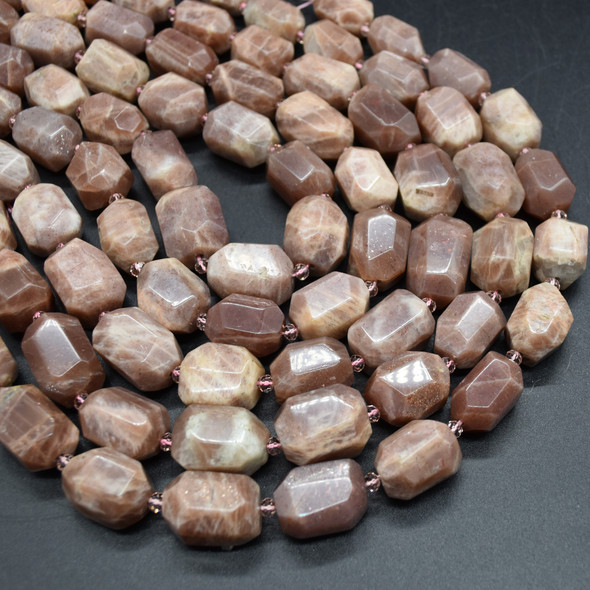 High Quality Grade A Natural Peach Moonstone Semi-precious Gemstone Faceted Nugget Beads - approx 15mm - 22mm - 15" long