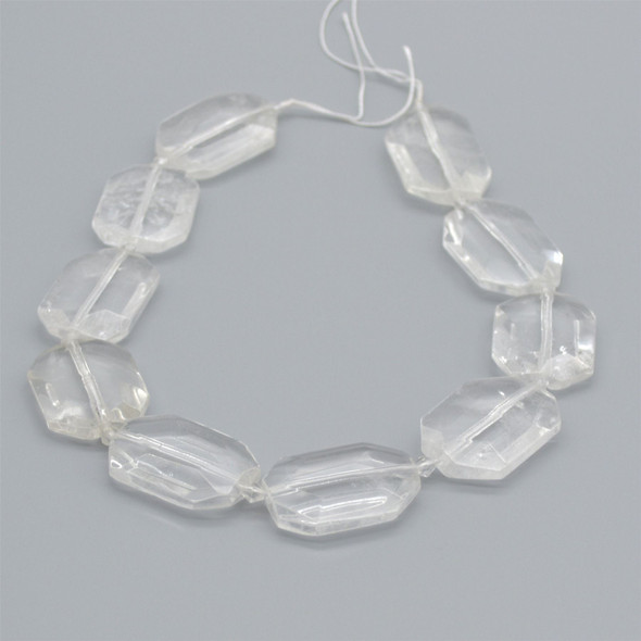 High Quality Grade A Natural Clear Crystal Quartz Semi-precious Gemstone Faceted Large Rectangle Pendant / Beads - approx 15" strand