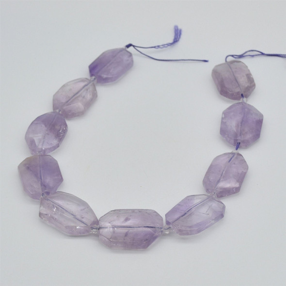 High Quality Grade A Natural Light Amethyst Semi-precious Gemstone Faceted Large Rectangle Pendant / Beads - approx 15" strand