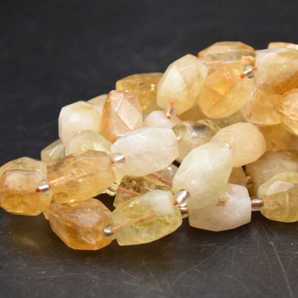 High Quality Grade A Heat Treated Citrine Faceted Cuboid Barrel Semi-precious Gemstone Beads - approx 15mm x 10mm - 15" long strand