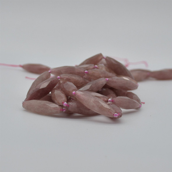 High Quality Grade A Natural Strawberry Quartz Faceted Rice Semi-precious Gemstone Beads - approx 30mm x 10mm - 15" long strand