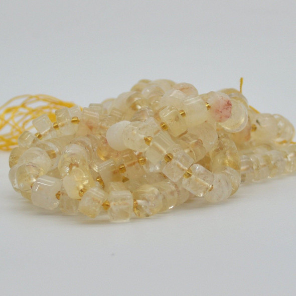 High Quality Grade A Hand Polished Citrine Semi-Precious Gemstone Rondelle / Spacer Beads - approx 10mm x 5mm - 15" strand