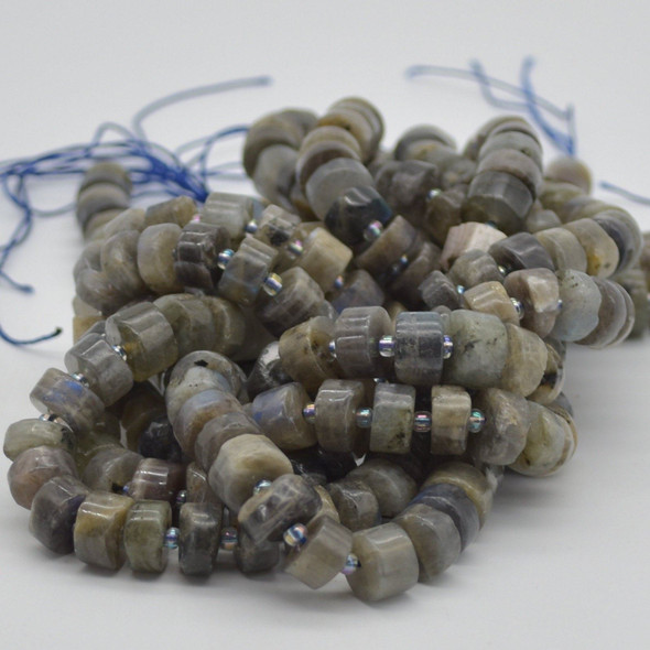 High Quality Grade A Natural Hand Polished Labradorite Semi-Precious Gemstone Rondelle / Spacer Beads - approx 10mm x 5mm - 15" strand