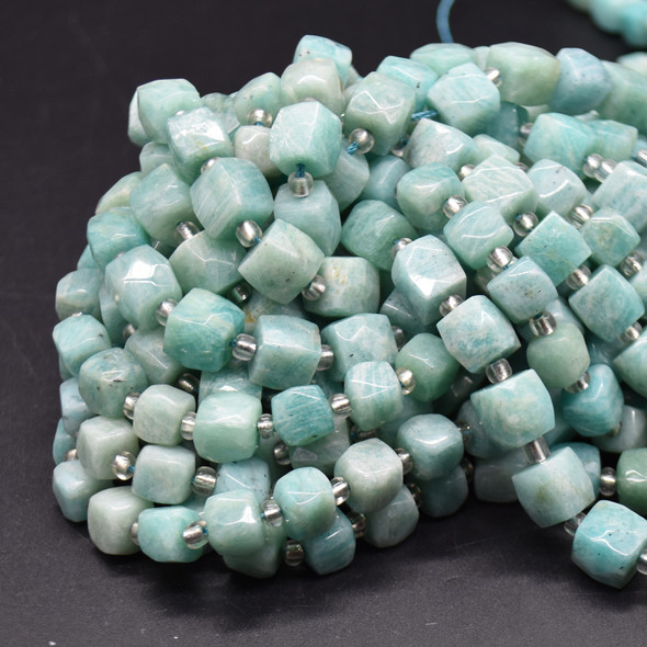 High Quality Grade A Natural Amazonite Faceted Cube Semi-precious Gemstone Beads - 10mm - 15" long strand