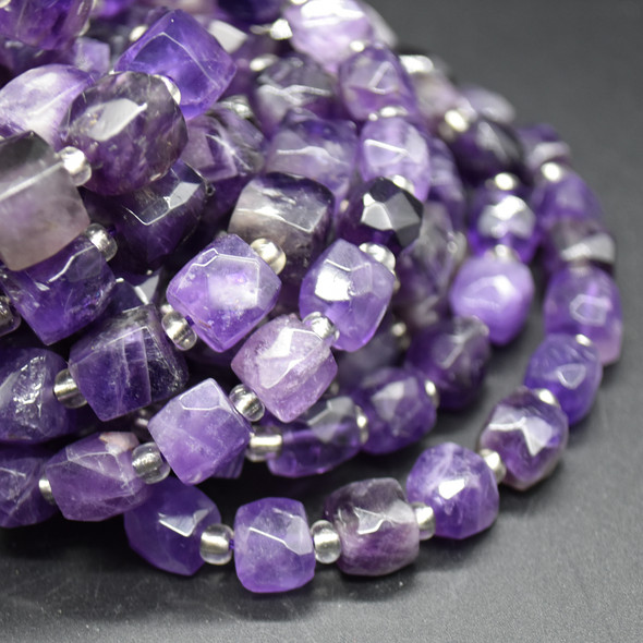 High Quality Grade A Natural Dark Amethyst Semi-precious Gemstone Faceted Cube Beads - 10mm - 15" long strand