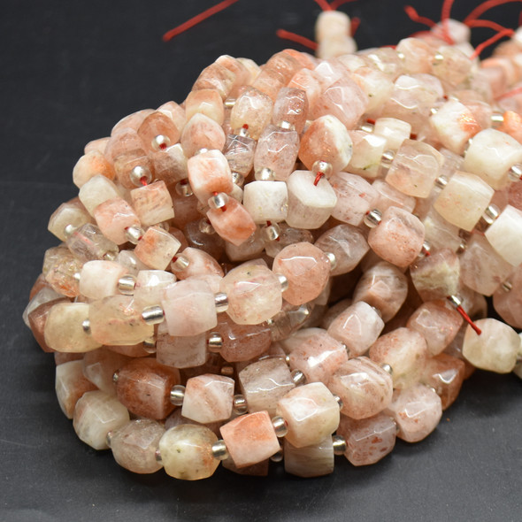 High Quality Grade A Natural Sunstone Semi-precious Gemstone Faceted Cube Beads - 10mm - 15" long strand