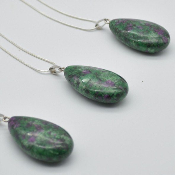 Natural Ruby Zoisite Teardrop Shaped Semi-precious Gemstone Pendant - approx length 3.5cm - 4cm