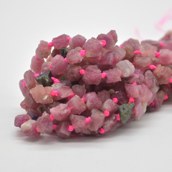 Raw Natural Pink Tourmaline Semi-precious Gemstone Small Pebble Nugget Beads - approx 5mm - 8mm - approx 15" long strand
