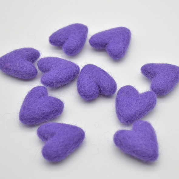 100% Wool Felt Hearts - 10 Count - approx 3cm - Limited Colour - Grape Purple