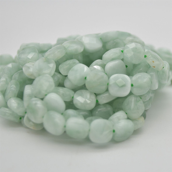 High Quality Grade A Natural Green Angelite Semi-precious Gemstone FACETED Square Beads - 8mm - Approx 15" strand