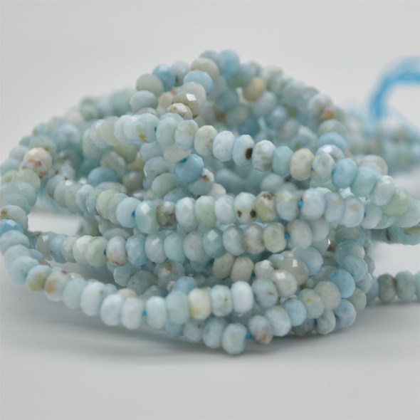 Grade A Natural Larimar Semi-precious Gemstone FACETED Rondelle Spacer Beads - 4mm x 3mm - 15" strand