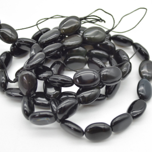 High Quality Grade A Natural Rainbow Obsidian Semi Precious Gemstone Oval Beads - 14mm x 10mm - Approx 15" strand