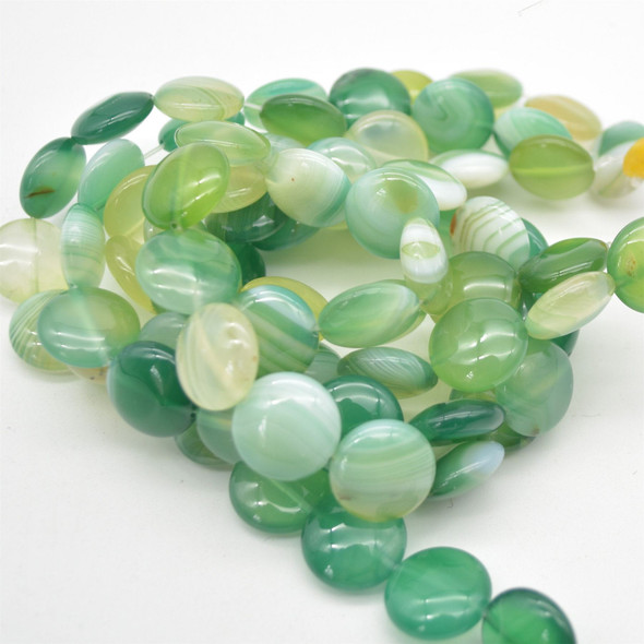 High Quality Grade A Green Banded Agate Semi-precious Gemstone Disc Coin Beads - approx 16mm - 15" long strand