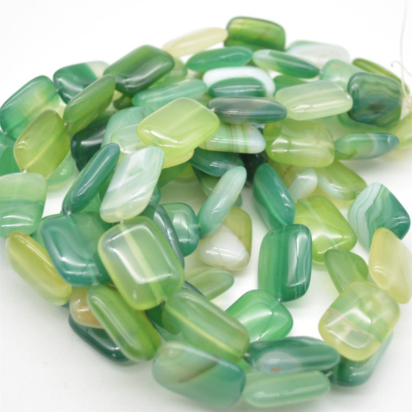High quality Grade A Green Banded Agate semi-precious gemstone rectangle beads - approx 18mm x 25mm - 15" long strand
