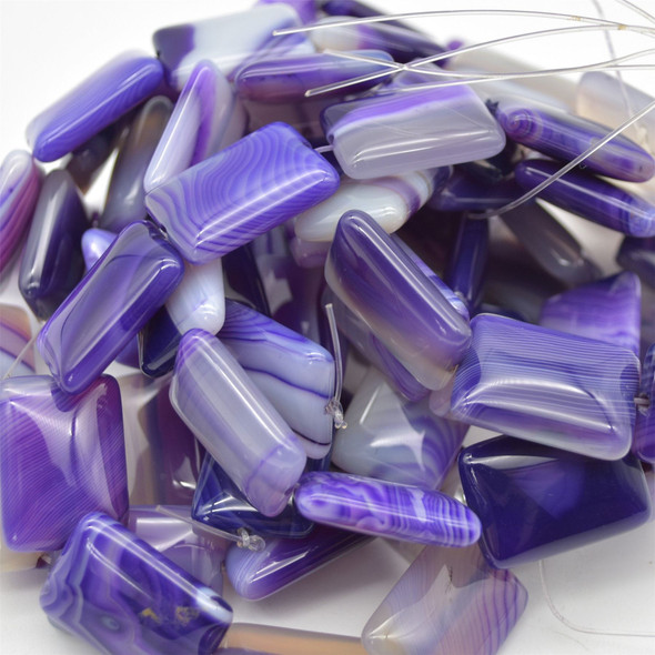 High quality Grade A Purple Banded Agate semi-precious gemstone rectangle beads - approx 18mm x 25mm - 15" long strand