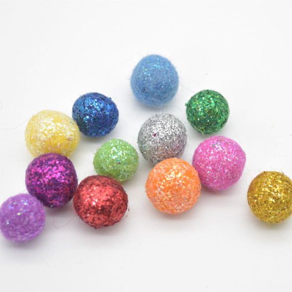 Glitter Felt Balls - 1.3cm - 1.8cm - 12 Count - Mixed Colours