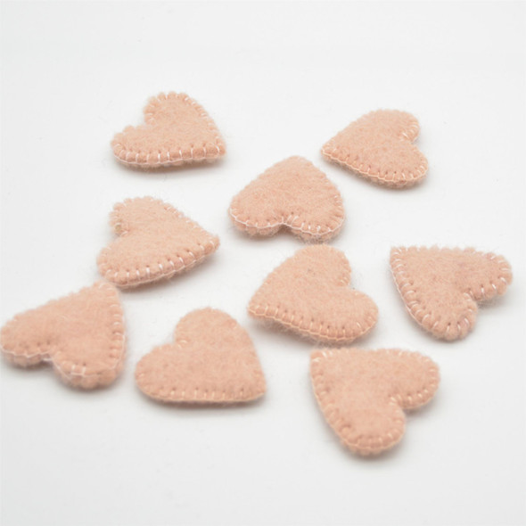 100% Wool Felt Flat Fabric Sewn / Stitched Felt Heart - 20 Count - approx 4cm - Peach Blossom Pink