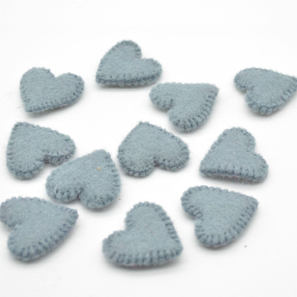 100% Wool Felt Flat Fabric Sewn / Stitched Felt Heart - 20 Count - approx 4cm - Dark Morning Blue