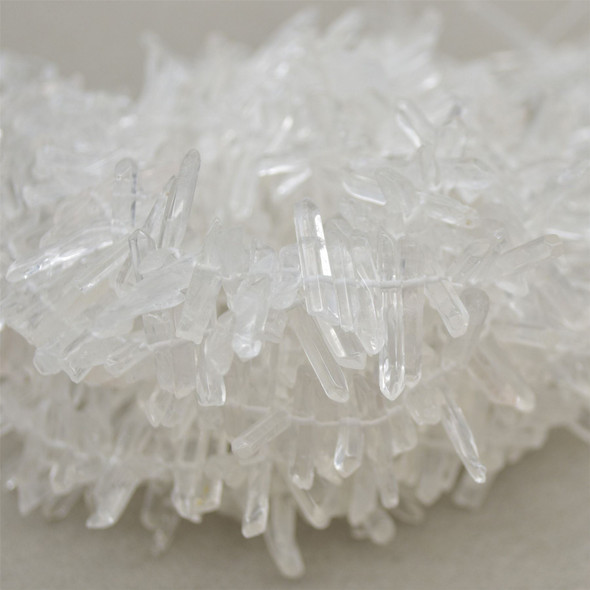 High Quality Grade A Natural Clear Crystal Quartz Semi-precious Gemstone Stick Icicle Beads - approx 10mm-27mm - 15" strand