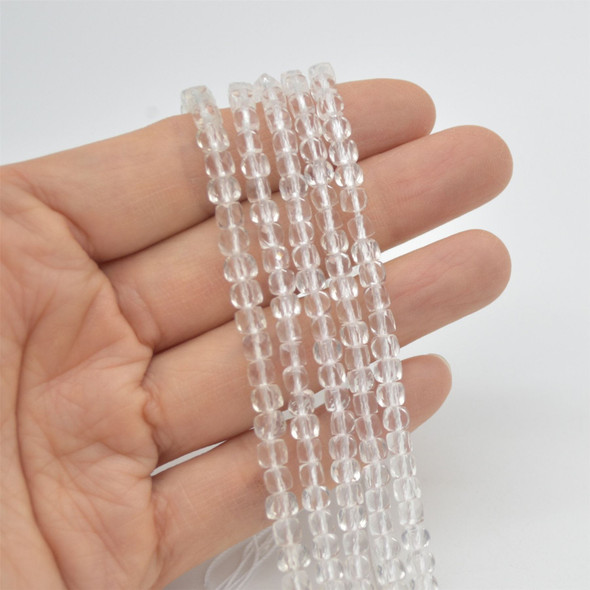 High Quality Grade A Natural Clear Crystal Semi-precious Gemstone Faceted Cube Beads - 3mm - 4mm - 15" strand