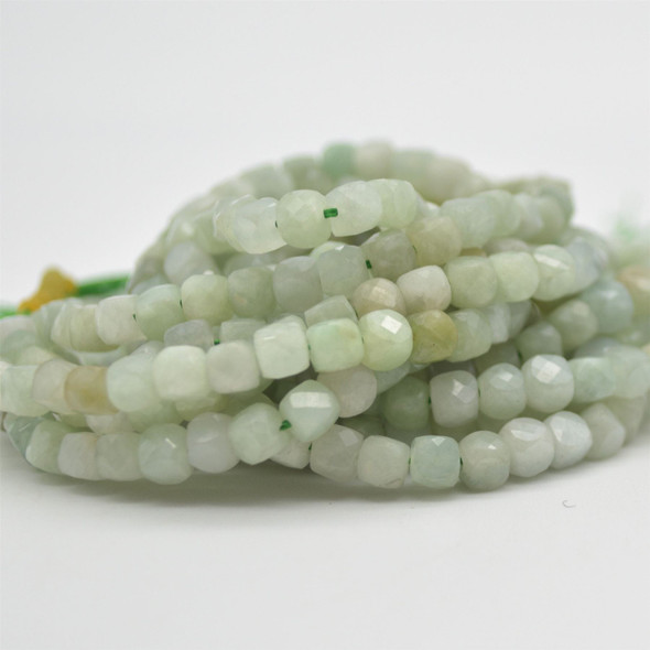 High Quality Grade A Natural Jadeite Semi-precious Gemstone Faceted Cube Beads - 4mm - 5mm - 15" strand