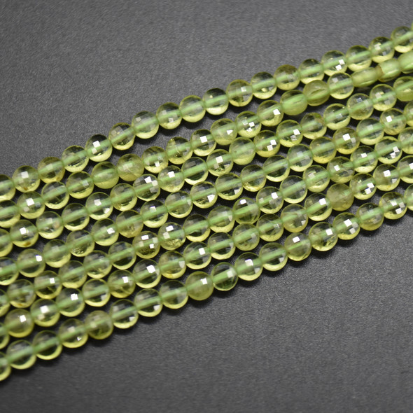 High Quality Grade A Natural Peridot Semi-precious Gemstone FACETED Coin Disc Beads - 4mm size - 15" strand