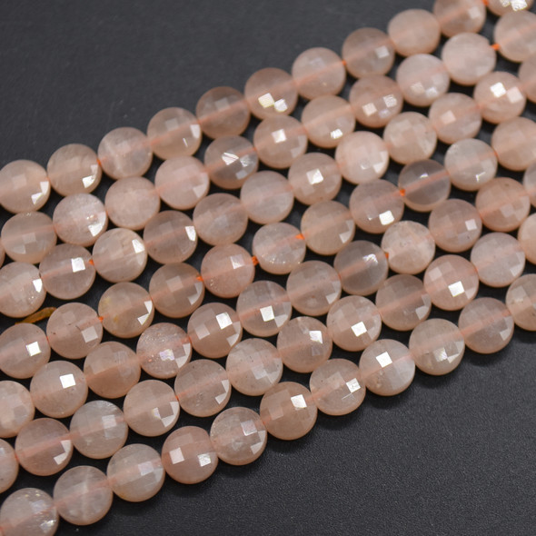 High Quality Grade A Natural Multi-Colour Peach Moonstone Semi-precious Gemstone FACETED Coin Disc Beads - 6mm - 15" strand