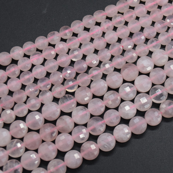 High Quality Grade A Natural Rose Quartz Semi-Precious Gemstone Faceted Coin Disc Beads - 6mm, 8mm sizes - 15" long
