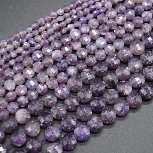 High Quality Grade A Natural Lepidolite Semi-Precious Gemstone Faceted Coin Disc Beads - 4mm, 6mm, 8mm sizes - 15" long