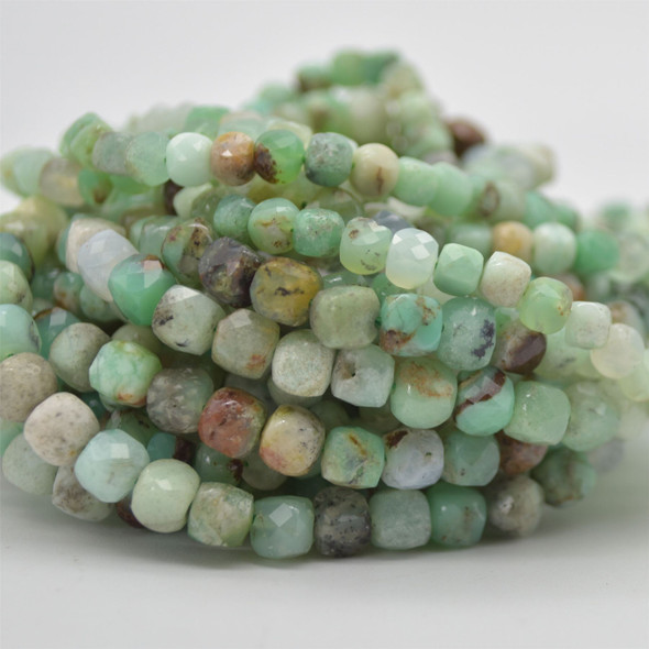 High Quality Grade A Natural Australian Chrysoprase Semi-precious Gemstone Faceted Cube Beads - 3mm - 4mm & 5 - 6mm - 15" long strand