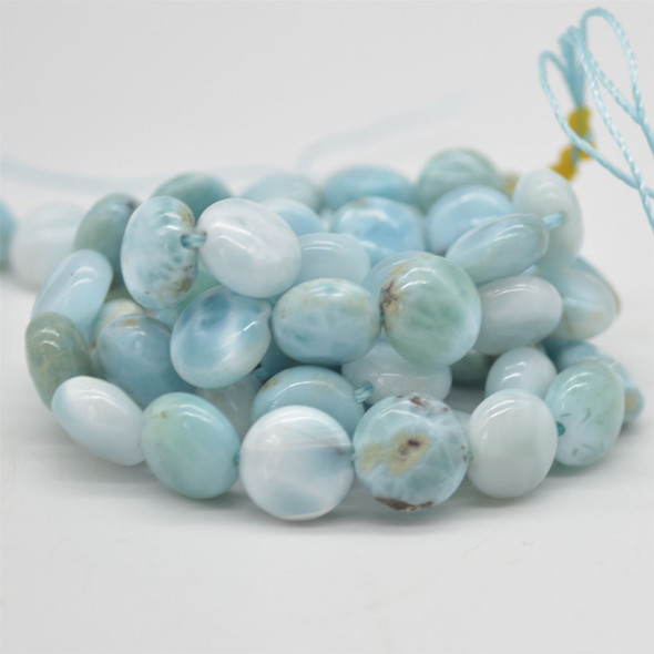 High Quality Grade A Natural Larimar Semi-precious Gemstone Disc Coin Beads - approx 10mm - 15" strand