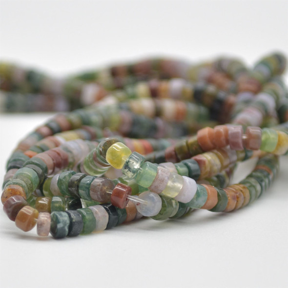 High Quality Grade A Natural Indian Agate Semi-Precious Gemstone Flat Heishi Rondelle / Disc Beads - approx 4mm x 2mm - 15" strand
