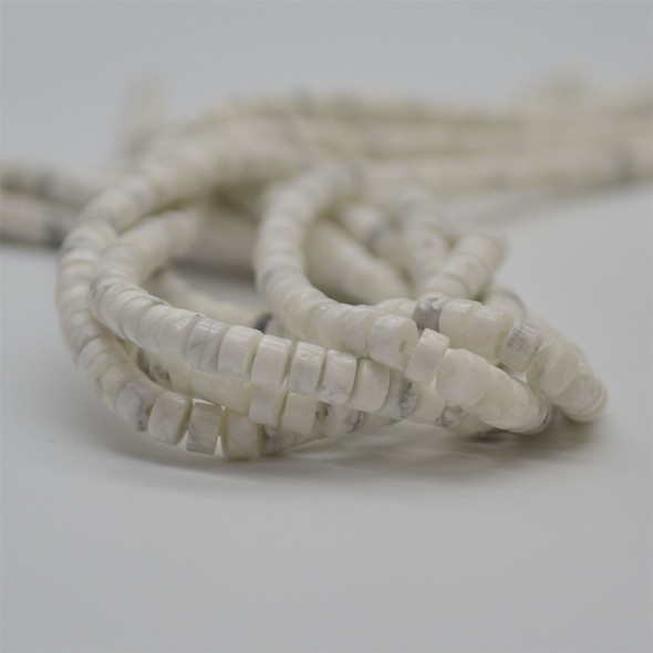 High Quality Grade A Natural White Howlite Semi-Precious Gemstone Flat Heishi Rondelle / Disc Beads - approx 4mm x 2mm - 15" strand