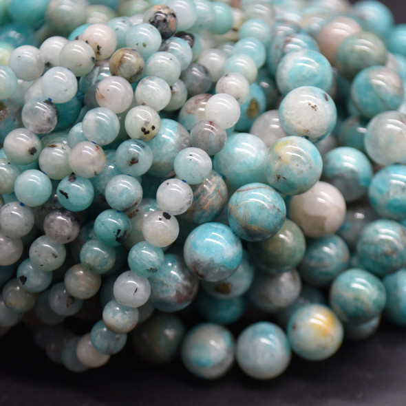 High Quality Grade A Natural New Amazonite Semi-Precious Gemstone Round Beads - 6mm, 8mm, 10mm sizes - 15" long