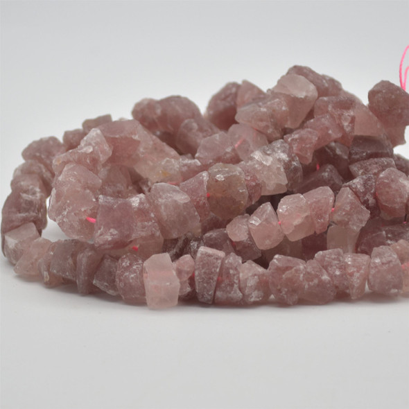 Raw Hand Polished Natural Strawberry Quartz Semi-precious Gemstone Nugget Beads - approx 8mm - 10mm x 12mm - 15mm - approx 15" strand