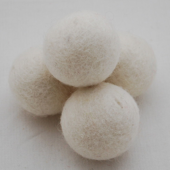 100% Wool Felt Balls - 5 Count - 3.5cm - Ivory White