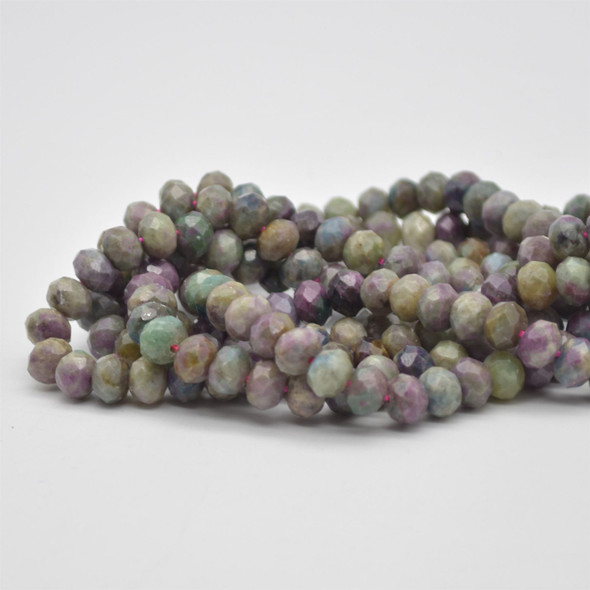 Grade A Natural Ruby Zoisite Semi-precious Gemstone FACETED Rondelle Spacer Beads - 8mm x 5mm - 15" strand