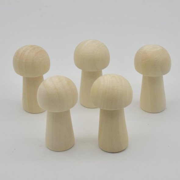 Plain Wooden Mushroom Toadstool - ready to paint and draw on - 5 count - 65mm